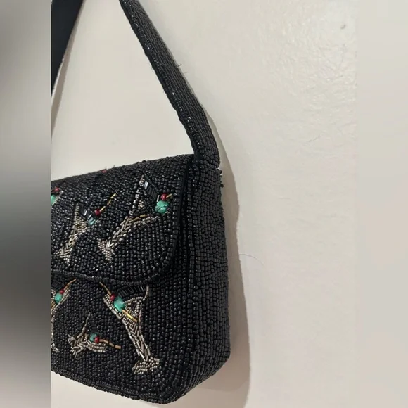 Viral Beaded Black Martini Cocktail Clutch Shoulder Bag - Picture 4 of 13